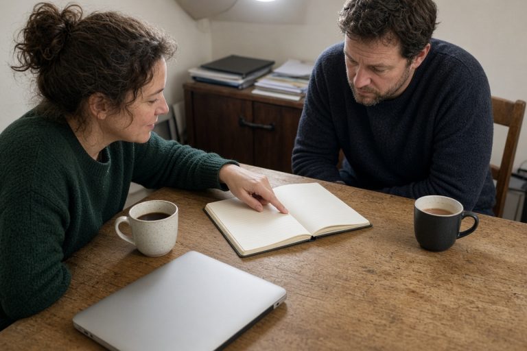 Two people at a table during a question-list session — ai training in Dunedin