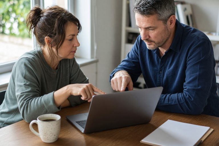 Two people point at a laptop in a small office — Custom Software in Belleair Beach