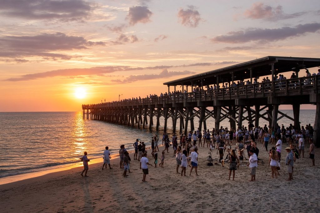 Crowd gathered at Pier 60 during sunset — Custom Software in Clearwater