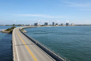 The Memorial Causeway crossing open water toward the beach — networking events in Clearwater